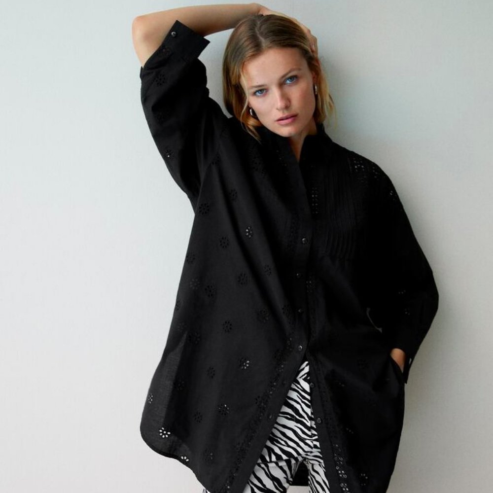 ZARA OVERSIZED EMBROIDERED EYELET SHIRT - Picture 2 of 6